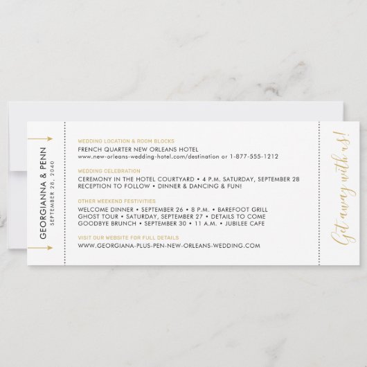 New Orleans Wedding Fleur De Lis Boarding Pass Save The Date (Achterkant)