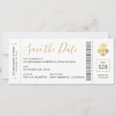New Orleans Wedding Fleur De Lis Boarding Pass Save The Date (Voorkant)