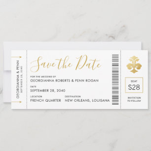 New Orleans Wedding Fleur De Lis Boarding Pass Save The Date