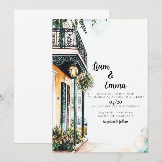 New Orleans Wedding Invitation Kaart (Voorkant / Achterkant)