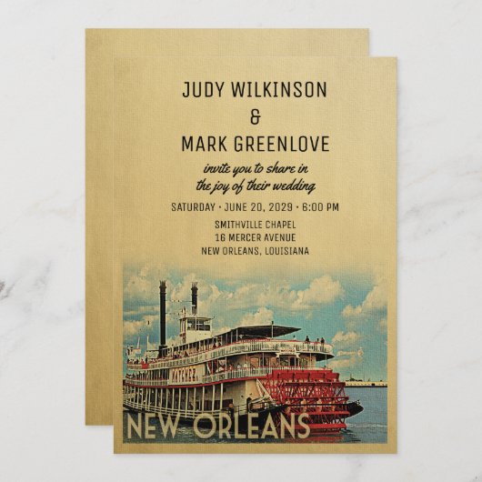 New Orleans Wedding Invitation  Middeleeuwen Kaart (Voorkant / Achterkant)