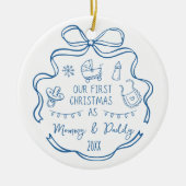 New Parents First Christmas Whimsical Blue Doodles Keramisch Ornament (Voorkant)