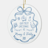 New Parents First Christmas Whimsical Blue Doodles Keramisch Ornament (Links)
