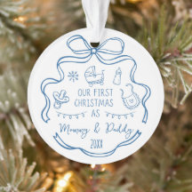 New Parents First Christmas Whimsical Blue Doodles