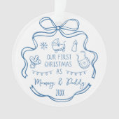 New Parents First Christmas Whimsical Blue Doodles Ornament (voorkant)