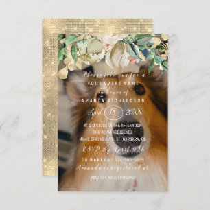 New Pet Dog Photo Flowers Brunch Spark Gold Kaart