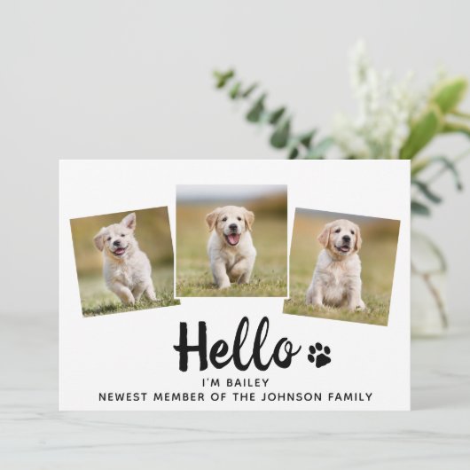 New Pet Photo Collage Hallo Puppy Dog Aankondiging (Staand voorkant)