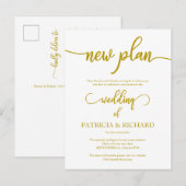 New Plan Postponed Wedding Announding Gold Briefkaart (Voorkant / Achterkant)