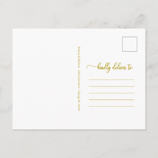 New Plan Postponed Wedding Announding Gold Briefkaart (Achterkant)