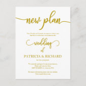 New Plan Postponed Wedding Announding Gold Briefkaart (Voorkant)