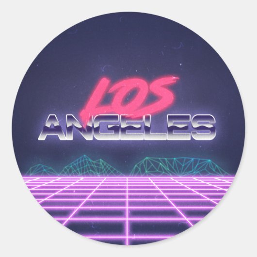 New Retro Wave LA Mountains Ronde Sticker (Voorkant)
