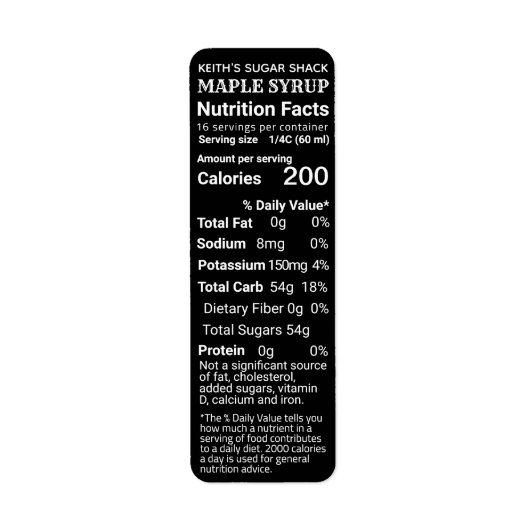 NEW Return Address Maple Syrup Nutrip Black Etiket (Voorkant)