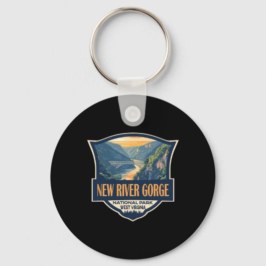 New River Gorge National Park Illustration Retro B Sleutelhanger (Voorkant)