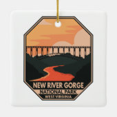 New River Gorge National Park Minimal Retro Emblem Keramisch Ornament (Achterkant)
