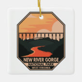 New River Gorge National Park Minimal Retro Emblem Keramisch Ornament (Voorkant)