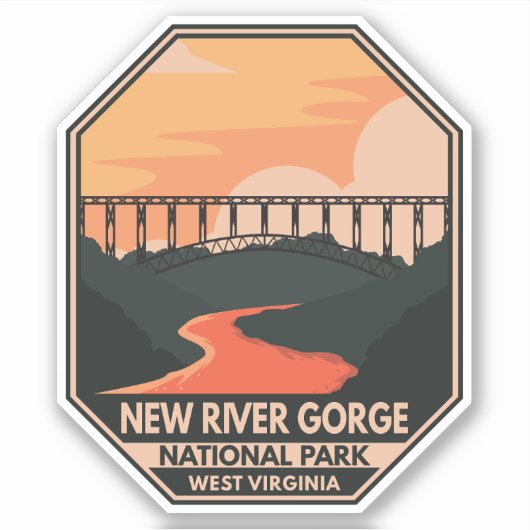 New River Gorge National Park Minimal Retro Emblem Sticker (Voorkant)