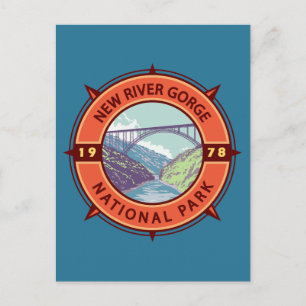 New River Gorge National Park Retro Compass Emblem Briefkaart