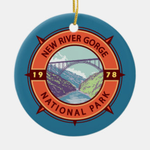 New River Gorge National Park Retro Compass Emblem Keramisch Ornament