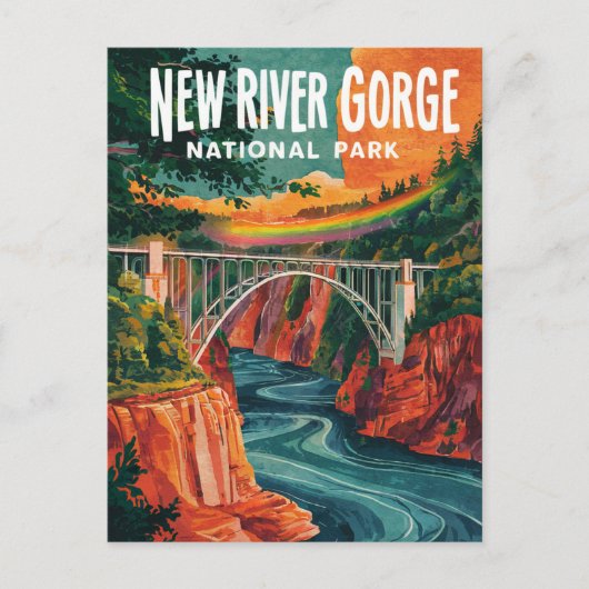 New River Gorge National Park Waterverf Design Feestdagenkaart (Voorkant)