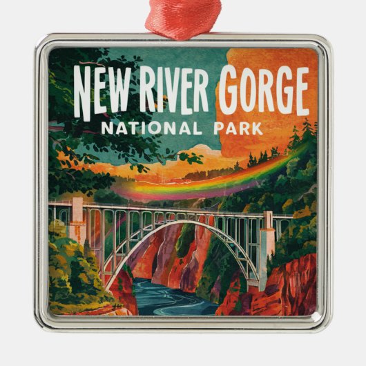 New River Gorge National Park Waterverf Design Metalen Ornament (Voorkant)