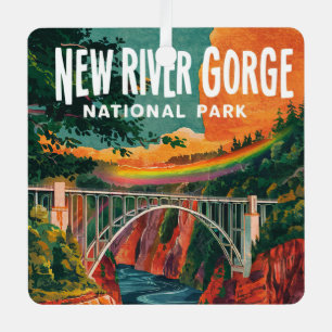 New River Gorge National Park Waterverf Design Metalen Ornament
