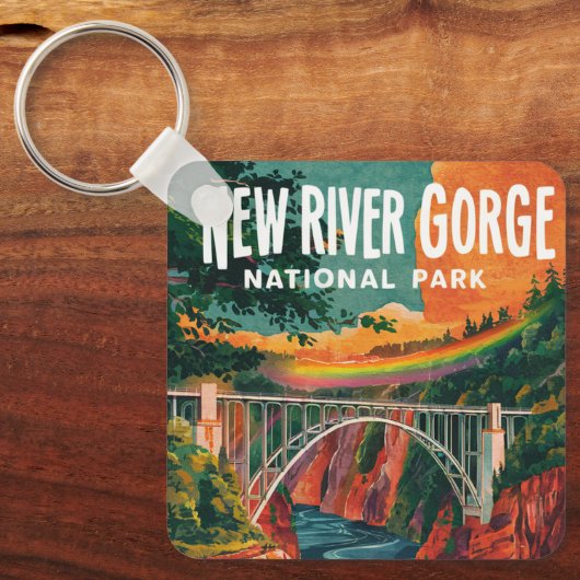 New River Gorge National Park Waterverf Design Sleutelhanger (Voorkant)