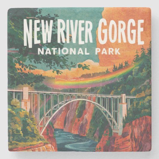 New River Gorge National Park Waterverf Design Stenen Onderzetter (Voorkant)