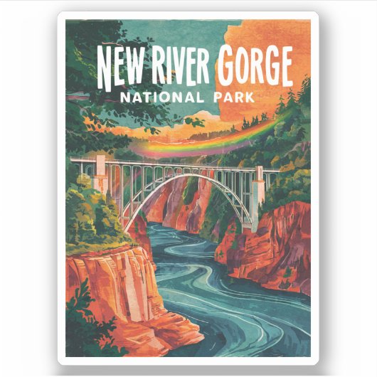 New River Gorge National Park Waterverf Design Sticker (Voorkant)
