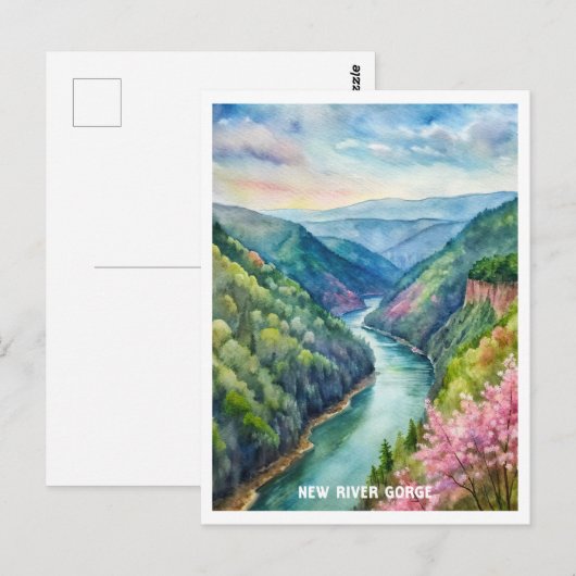 New River Gorge National Park Waterverf Schilderij Briefkaart (Voorkant / Achterkant)