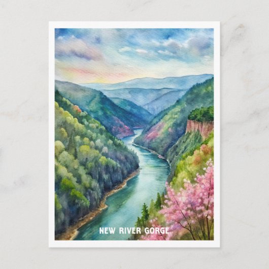 New River Gorge National Park Waterverf Schilderij Briefkaart (Voorkant)