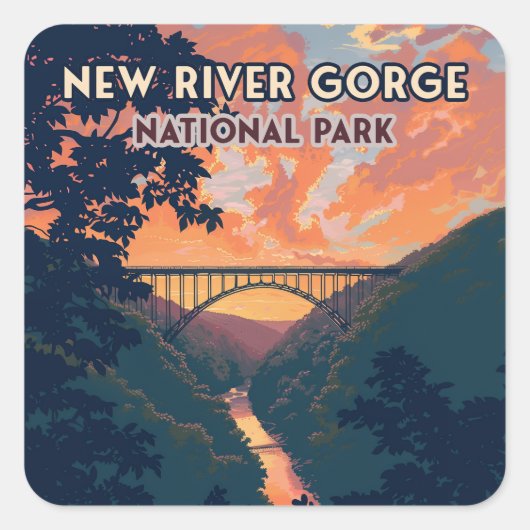 New River Gorge National Park West Virginia Bridge Vierkante Sticker (Voorkant)