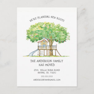 New Roots Treehouse Moving Announcement Post Card Aankondigingskaart