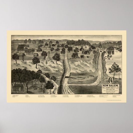 New Salem, IL Panoramic Map - 1837 Poster (Voorkant)