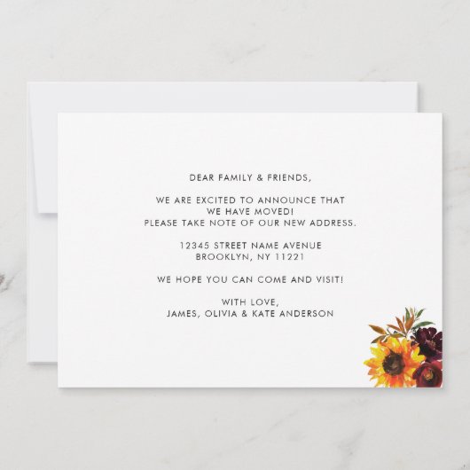 New Season New Home Herfst Autumn Sunflower Moving Aankondiging (Achterkant)