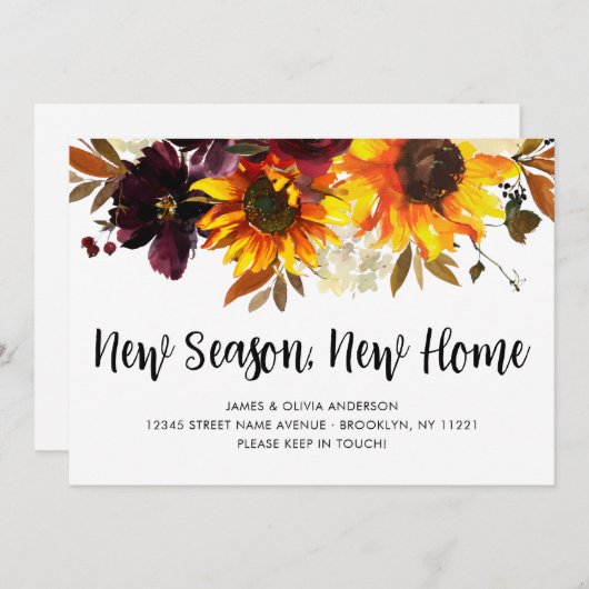 New Season New Home Herfst Autumn Sunflower Moving Aankondiging (Voorkant / Achterkant)