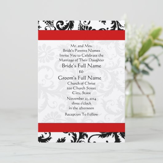 New Sizes Black Damask Swirls Wedding Invitation Kaart (Staand voorkant)