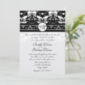 New Sizes Black Damask Swirls Wedding Invitation Kaart (Staand voorkant)