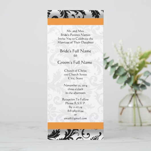 New Sizes Damask Swirls Wedding Invitation Kaart (Staand voorkant)