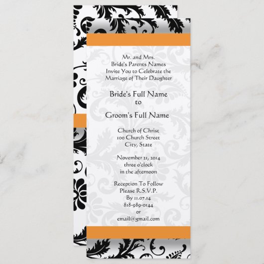 New Sizes Damask Swirls Wedding Invitation Kaart (Voorkant / Achterkant)