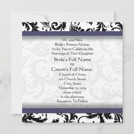 New Sizes Damask Swirls Wedding Invitation Kaart (Voorkant)