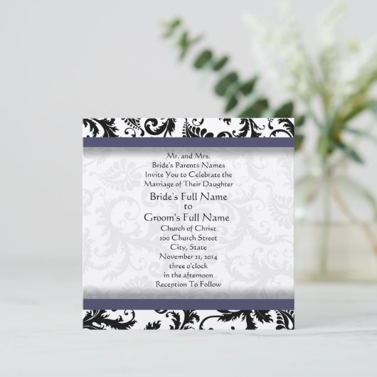 New Sizes Damask Swirls Wedding Invitation Kaart (Staand voorkant)