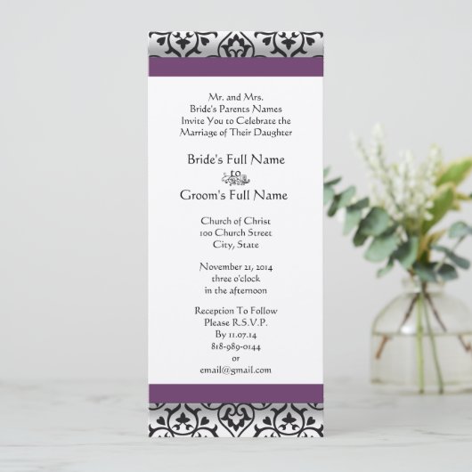 New Sizes Damask Swirls Wedding Invitation Kaart (Staand voorkant)