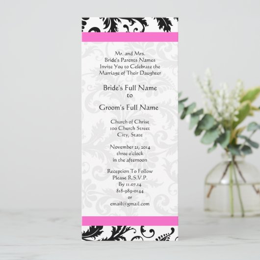 New Sizes Damask Swirls Wedding Invitation Kaart (Staand voorkant)