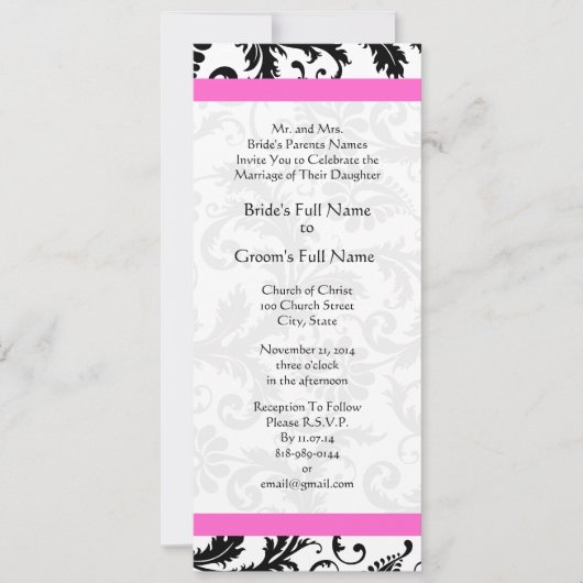 New Sizes Damask Swirls Wedding Invitation Kaart (Voorkant)