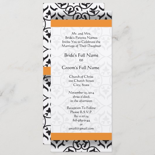 New Sizes Damask Swirls Wedding Invitation Kaart (Voorkant / Achterkant)