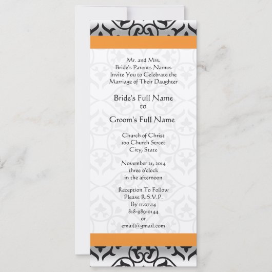 New Sizes Damask Swirls Wedding Invitation Kaart (Voorkant)