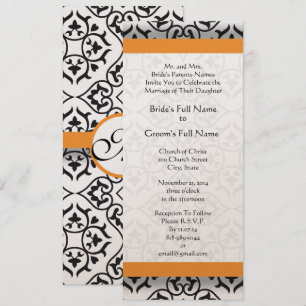 New Sizes Damask Swirls Wedding Invitation Kaart
