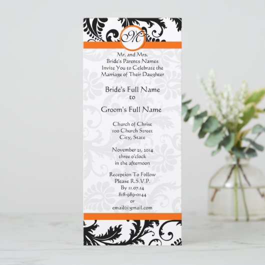 New Sizes Damask Swirls Wedding Invitation Kaart (Staand voorkant)
