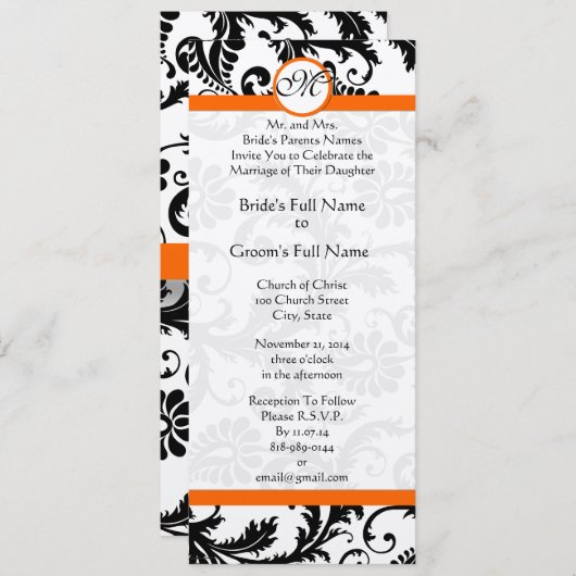 New Sizes Damask Swirls Wedding Invitation Kaart (Voorkant / Achterkant)