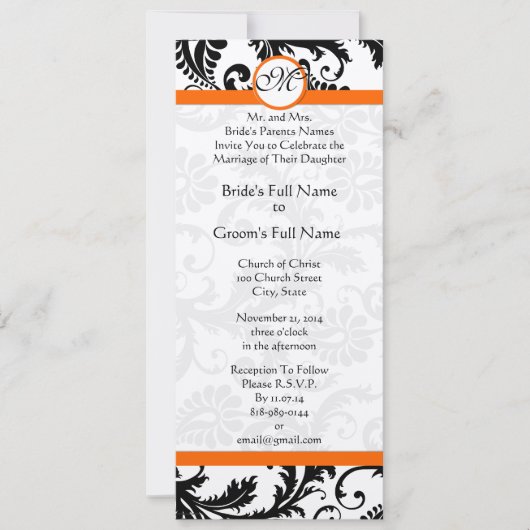 New Sizes Damask Swirls Wedding Invitation Kaart (Voorkant)
